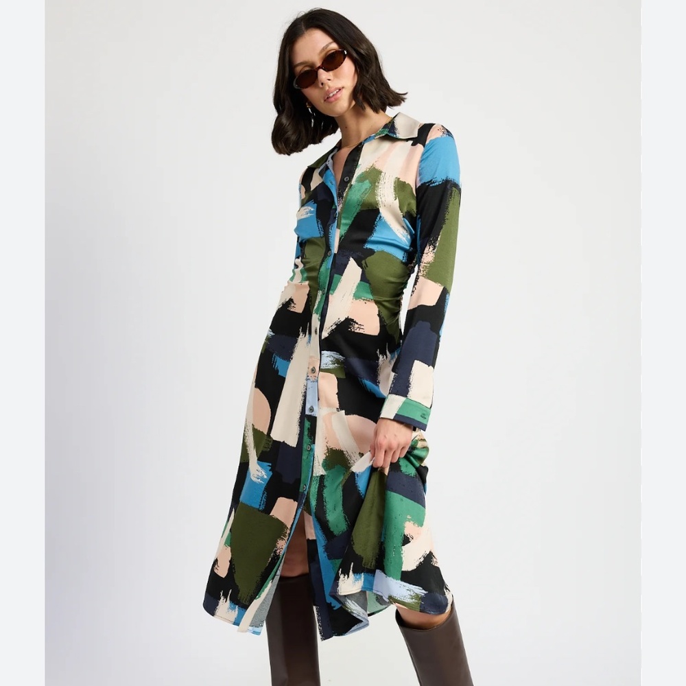 NWT Emory park Clara geometric print midi shirt dress